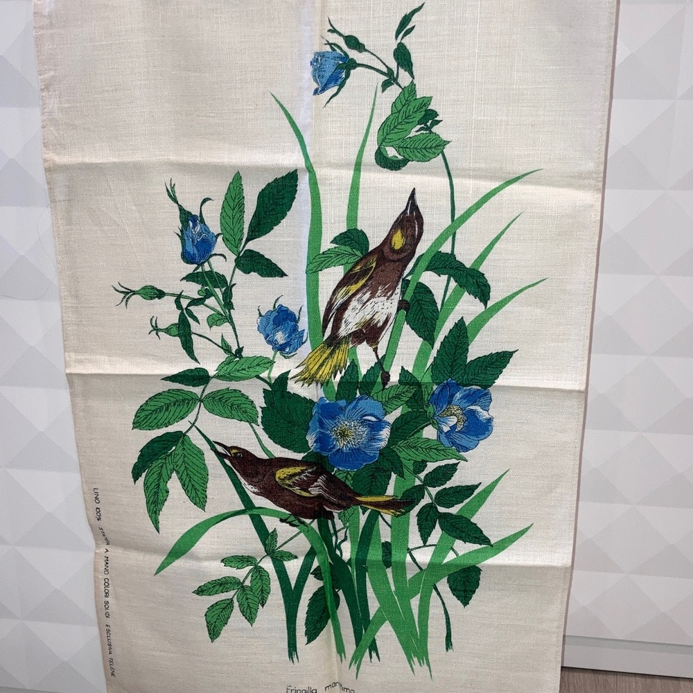 Vintage Floral and Bird Print Tapestry Wall Hanging Tea Towel